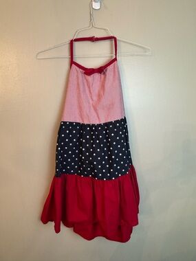 Girls Gymboree Red, White, & Blue Striped Cotton Halter Dress Size 12